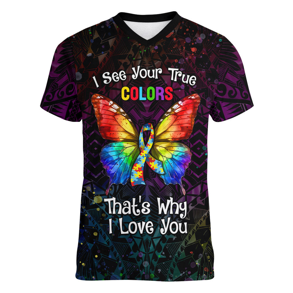 I See Your True Colors Personalised Women V-Neck T-Shirt Autism Support