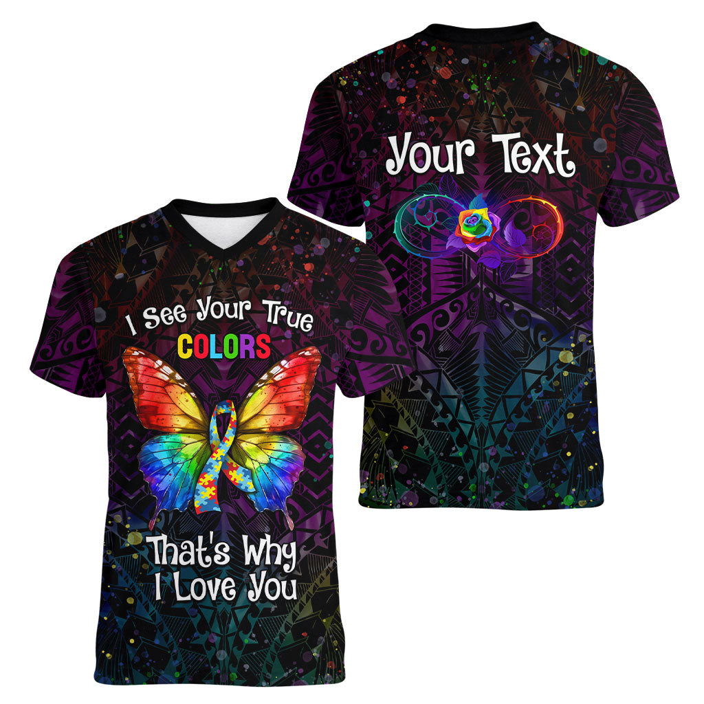 I See Your True Colors Personalised Women V-Neck T-Shirt Autism Support