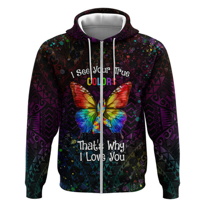 I See Your True Colors Personalised Zip Hoodie Autism Support