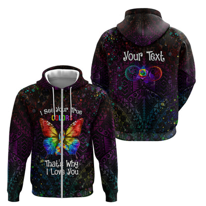 I See Your True Colors Personalised Zip Hoodie Autism Support
