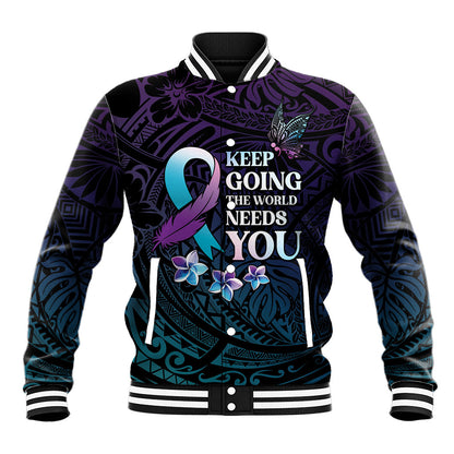 Polynesia Suicide Prevention Baseball Jacket Keep Going The World Needs You
