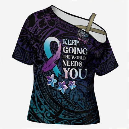 Polynesia Suicide Prevention Cross Shoulder Shirt Keep Going The World Needs You