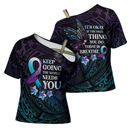 Polynesia Suicide Prevention Cross Shoulder Shirt Keep Going The World Needs You