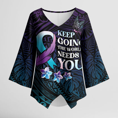 Polynesia Suicide Prevention Kimono Sleeve Blouse Keep Going The World Needs You