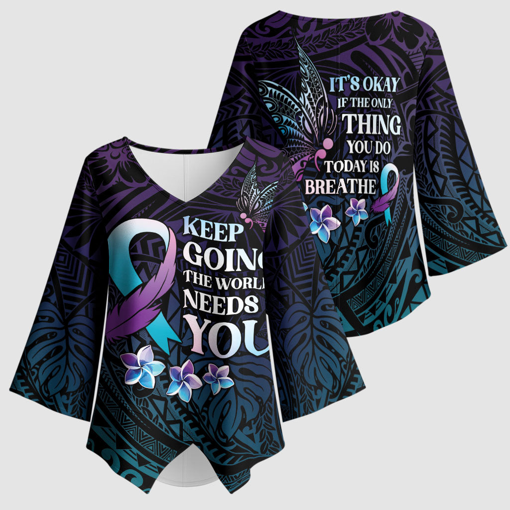 Polynesia Suicide Prevention Kimono Sleeve Blouse Keep Going The World Needs You