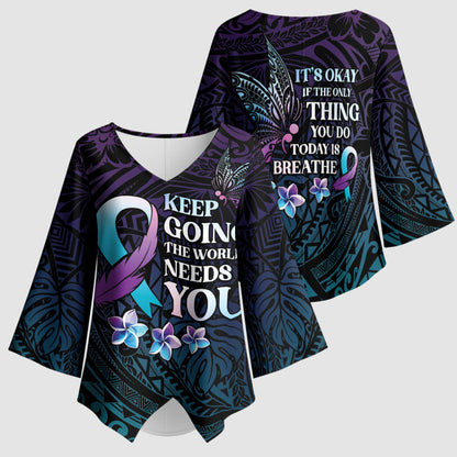 Polynesia Suicide Prevention Kimono Sleeve Blouse Keep Going The World Needs You