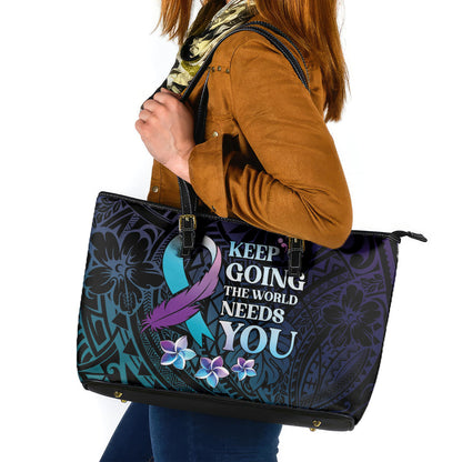 Polynesia Suicide Prevention Leather Tote Bag Keep Going The World Needs You