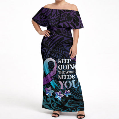 Polynesia Suicide Prevention Off Shoulder Maxi Dress Keep Going The World Needs You