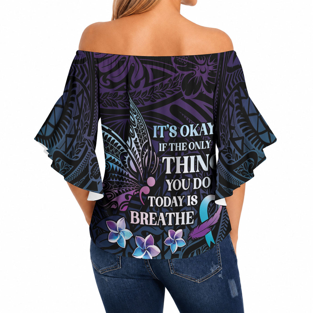 Polynesia Suicide Prevention Off Shoulder Wrap Waist Top Keep Going The World Needs You