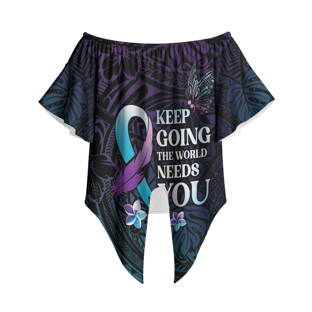 Polynesia Suicide Prevention Off Shoulder Wrap Waist Top Keep Going The World Needs You