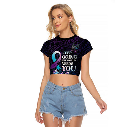 Polynesia Suicide Prevention Raglan Cropped T Shirt Keep Going The World Needs You