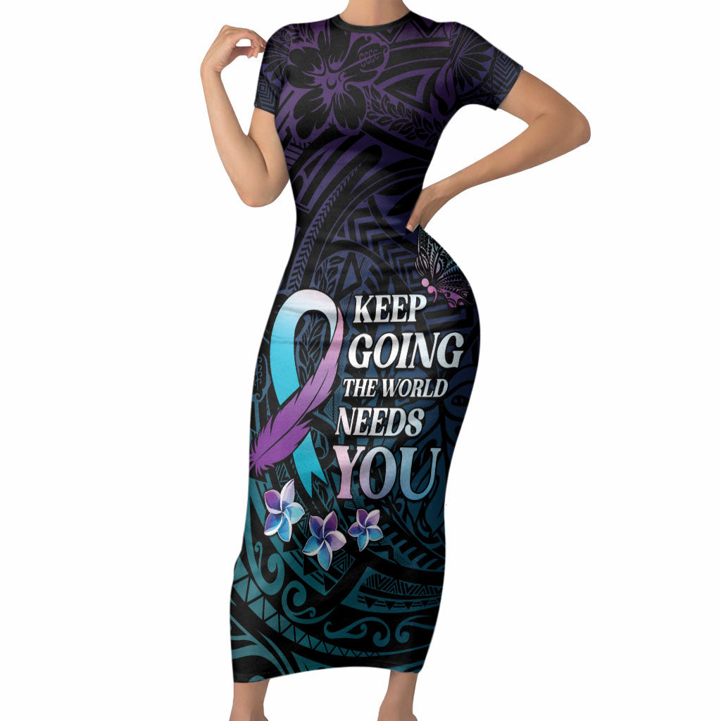 Polynesia Suicide Prevention Short Sleeve Bodycon Dress Keep Going The World Needs You