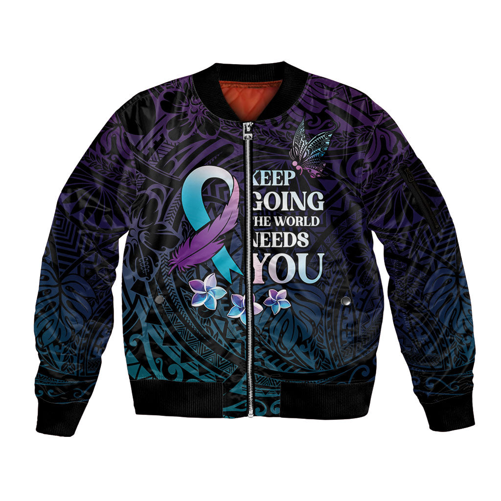Polynesia Suicide Prevention Sleeve Zip Bomber Jacket Keep Going The World Needs You