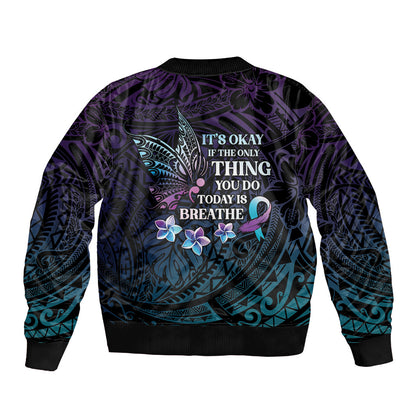 Polynesia Suicide Prevention Sleeve Zip Bomber Jacket Keep Going The World Needs You