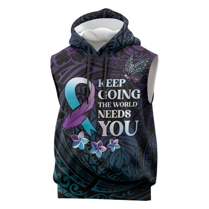 Polynesia Suicide Prevention Sleeveless Hoodie Keep Going The World Needs You