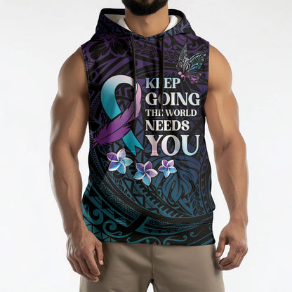 Polynesia Suicide Prevention Sleeveless Hoodie Keep Going The World Needs You