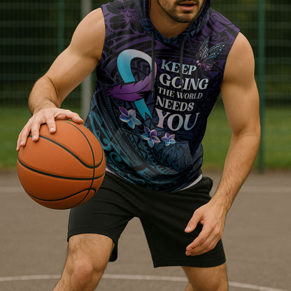 Polynesia Suicide Prevention Sleeveless Hoodie Keep Going The World Needs You