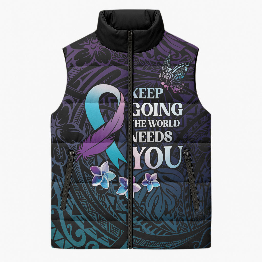 Polynesia Suicide Prevention Sleeveless Puffer Jacket Keep Going The World Needs You