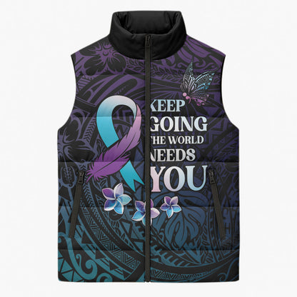 Polynesia Suicide Prevention Sleeveless Puffer Jacket Keep Going The World Needs You