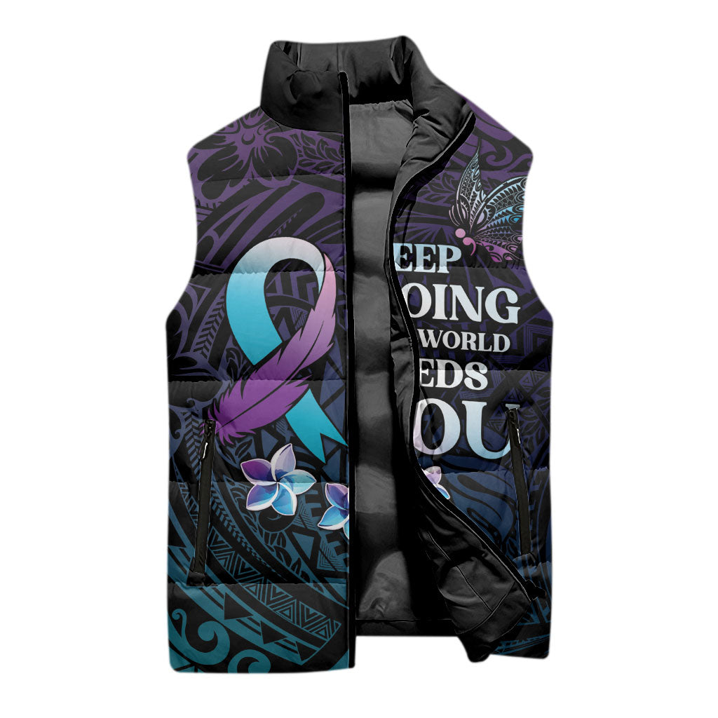 Polynesia Suicide Prevention Sleeveless Puffer Jacket Keep Going The World Needs You
