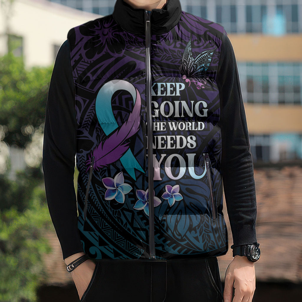 Polynesia Suicide Prevention Sleeveless Puffer Jacket Keep Going The World Needs You