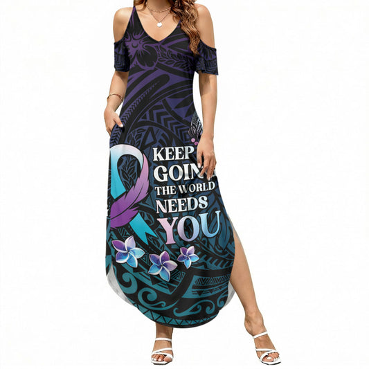 Polynesia Suicide Prevention Summer Maxi Dress Keep Going The World Needs You