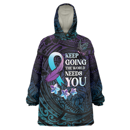 Polynesia Suicide Prevention Wearable Blanket Hoodie Keep Going The World Needs You