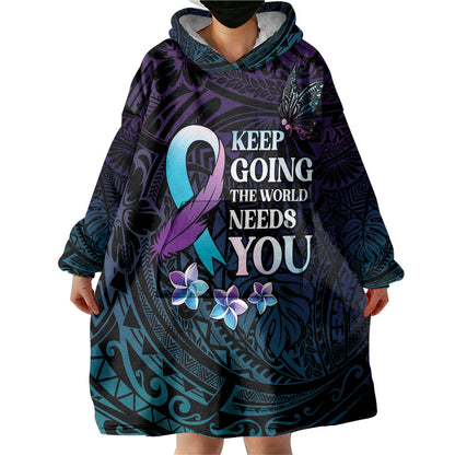 Polynesia Suicide Prevention Wearable Blanket Hoodie Keep Going The World Needs You