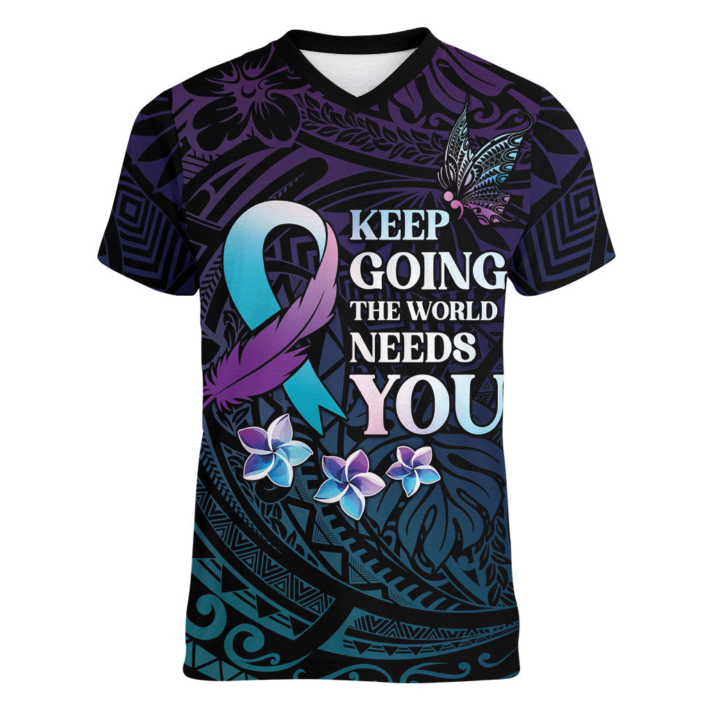 Polynesia Suicide Prevention Women V-Neck T-Shirt Keep Going The World Needs You