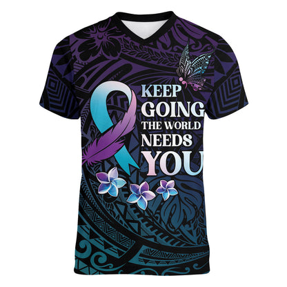 Polynesia Suicide Prevention Women V-Neck T-Shirt Keep Going The World Needs You