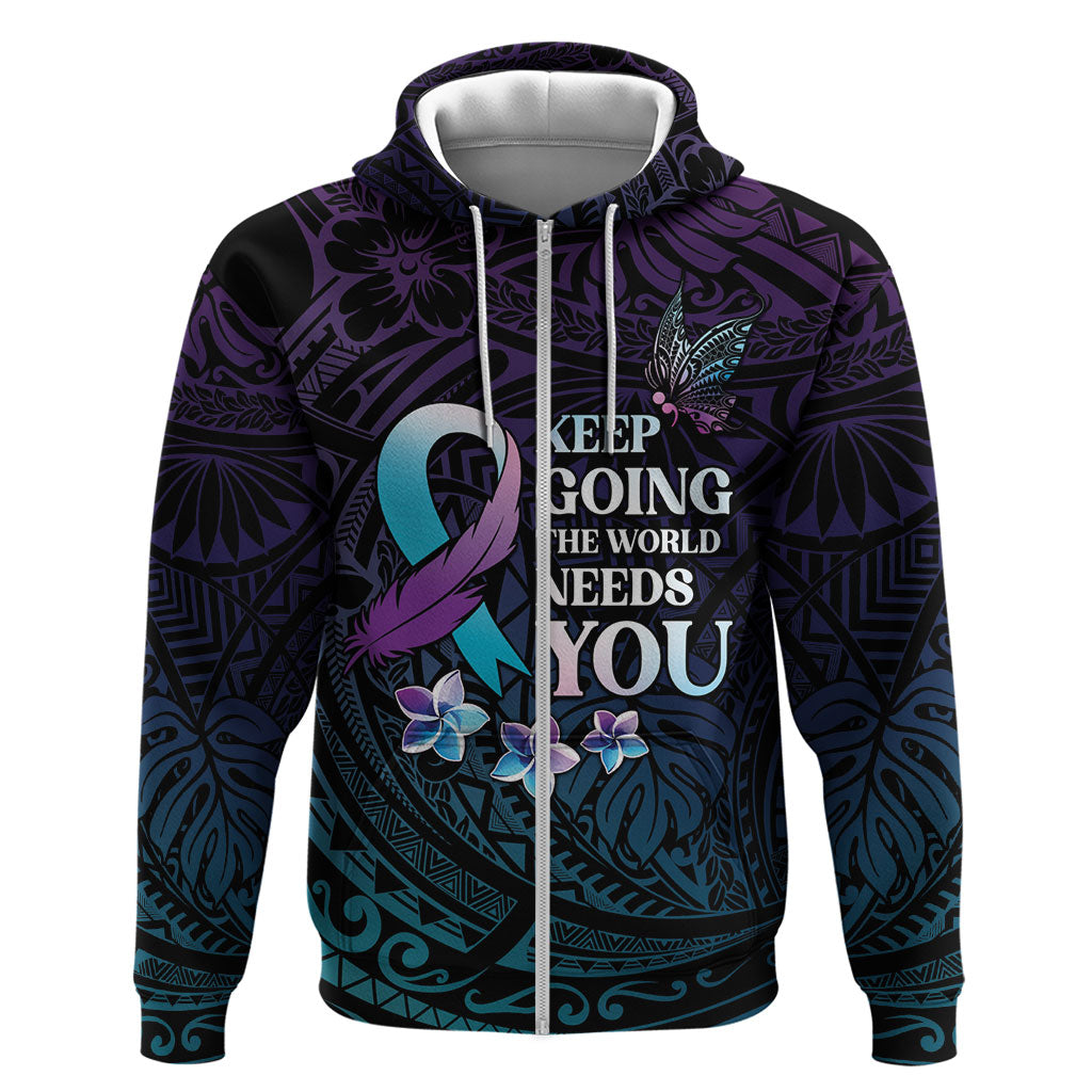 Polynesia Suicide Prevention Zip Hoodie Keep Going The World Needs You