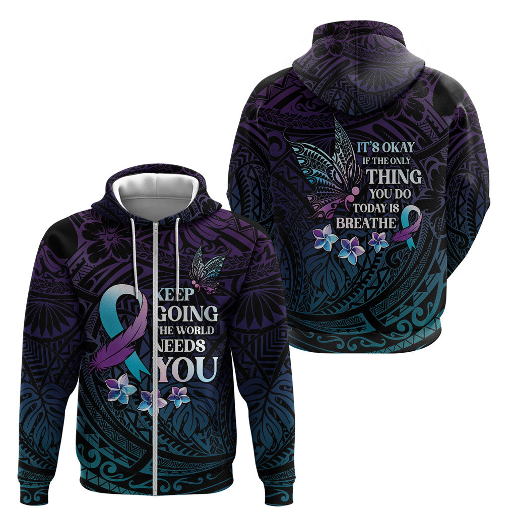Polynesia Suicide Prevention Zip Hoodie Keep Going The World Needs You