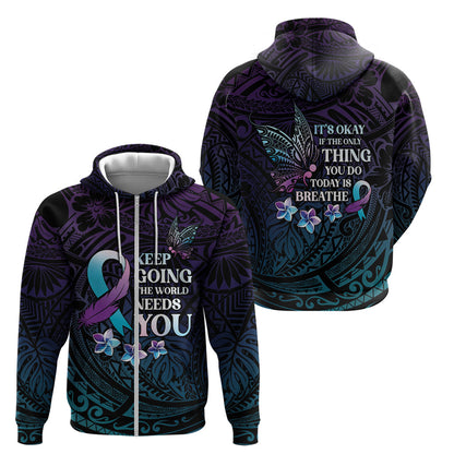 Polynesia Suicide Prevention Zip Hoodie Keep Going The World Needs You
