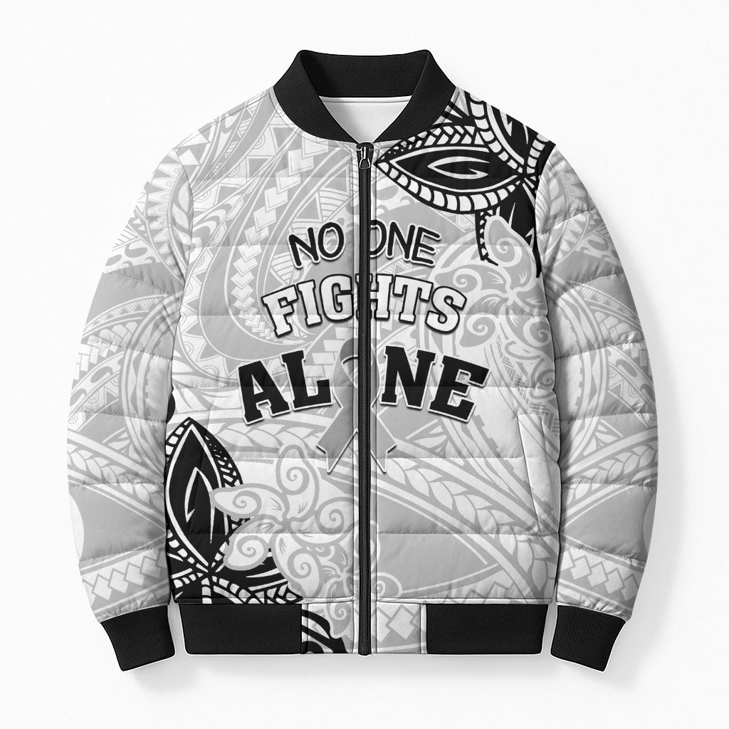 Personalised Polynesia Brain Cancer Bomber Puffer Jacket No One Fights Alone