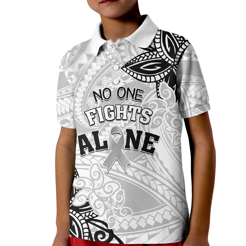Personalised Polynesia Brain Cancer Kid Polo Shirt No One Fights Alone