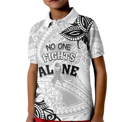 Personalised Polynesia Brain Cancer Kid Polo Shirt No One Fights Alone