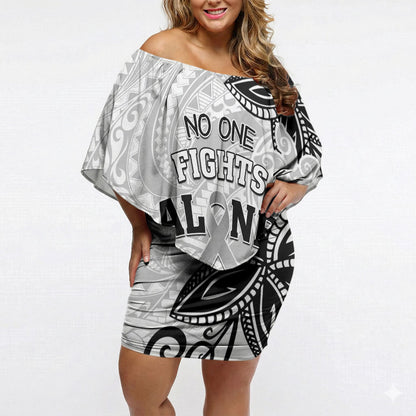 Personalised Polynesia Brain Cancer Off Shoulder Short Dress No One Fights Alone