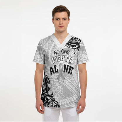 Personalised Polynesia Brain Cancer Scrub Top No One Fights Alone