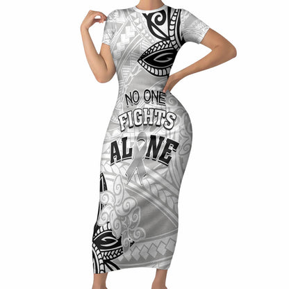 Personalised Polynesia Brain Cancer Short Sleeve Bodycon Dress No One Fights Alone