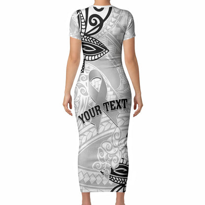 Personalised Polynesia Brain Cancer Short Sleeve Bodycon Dress No One Fights Alone
