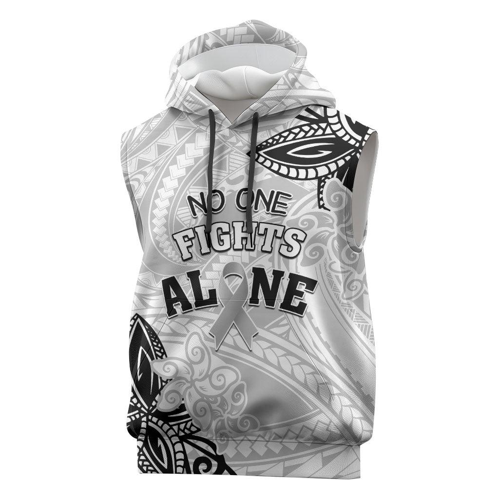 Personalised Polynesia Brain Cancer Sleeveless Hoodie No One Fights Alone
