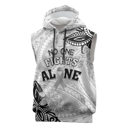Personalised Polynesia Brain Cancer Sleeveless Hoodie No One Fights Alone