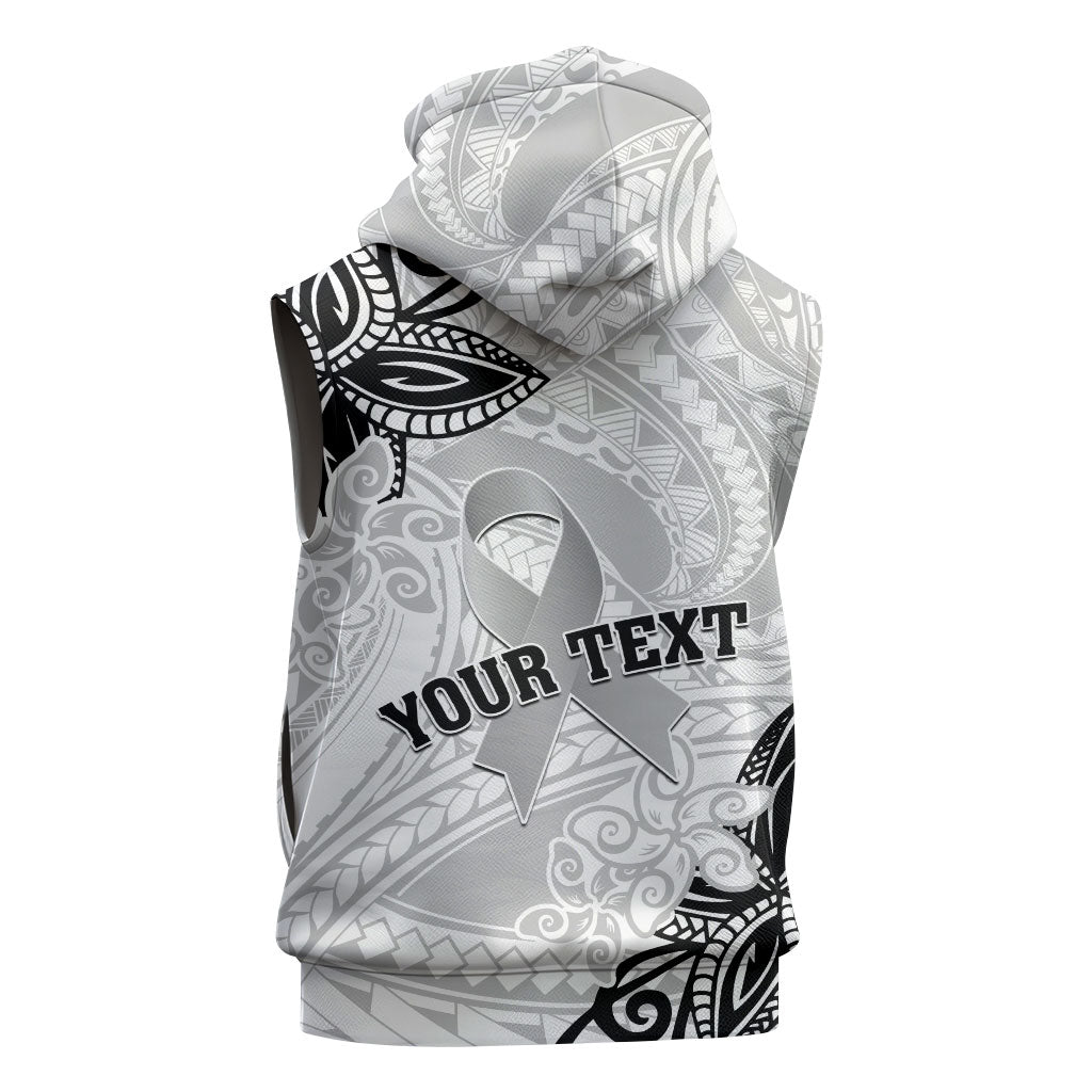 Personalised Polynesia Brain Cancer Sleeveless Hoodie No One Fights Alone