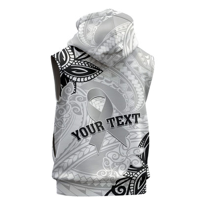 Personalised Polynesia Brain Cancer Sleeveless Hoodie No One Fights Alone