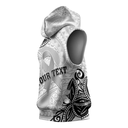 Personalised Polynesia Brain Cancer Sleeveless Hoodie No One Fights Alone