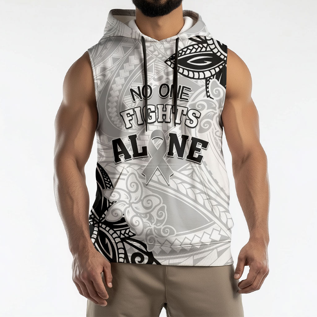 Personalised Polynesia Brain Cancer Sleeveless Hoodie No One Fights Alone