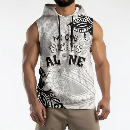 Personalised Polynesia Brain Cancer Sleeveless Hoodie No One Fights Alone