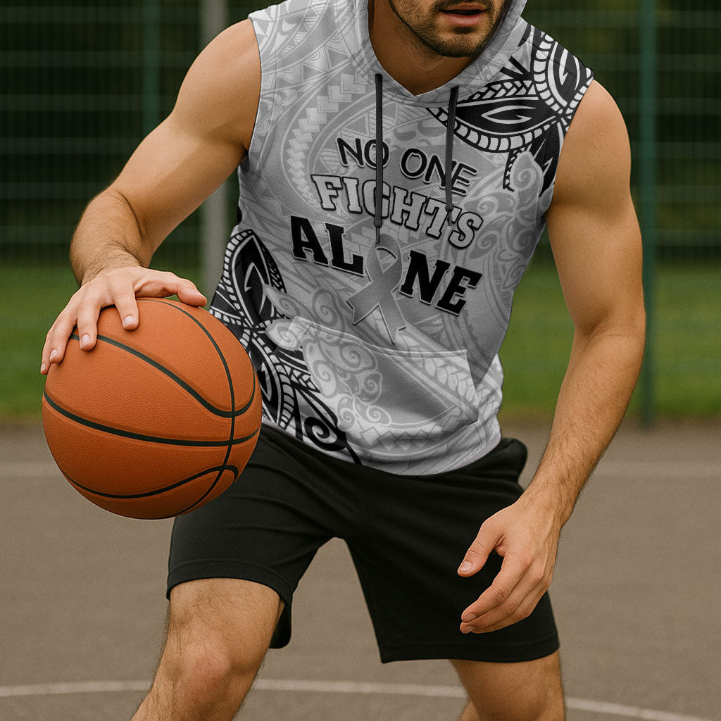 Personalised Polynesia Brain Cancer Sleeveless Hoodie No One Fights Alone