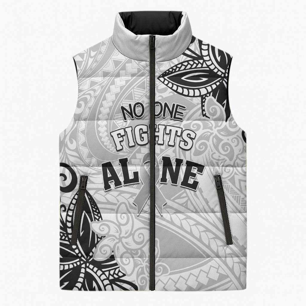 Personalised Polynesia Brain Cancer Sleeveless Puffer Jacket No One Fights Alone