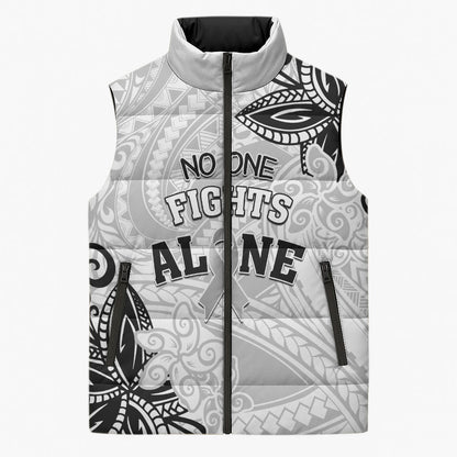 Personalised Polynesia Brain Cancer Sleeveless Puffer Jacket No One Fights Alone